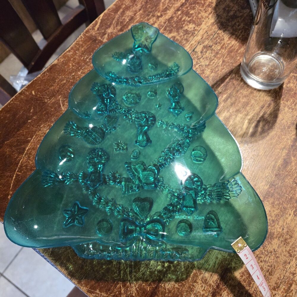 Vintage Christmas Green Tree Serving Dish Plastic Or Acrylic
